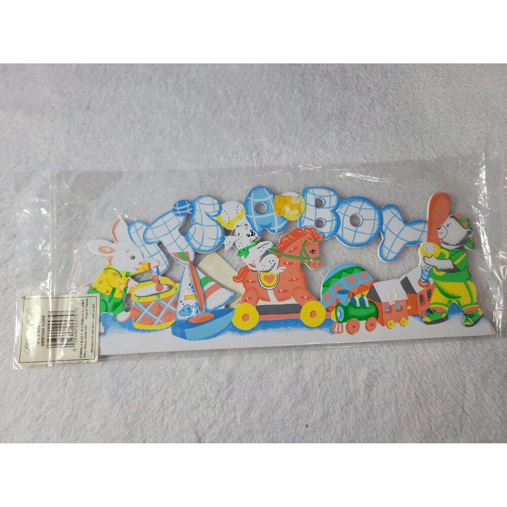 Fibrecraft NOS Vintage "It's a Boy" Greeting Scene Decorative Sign 12" x 4"